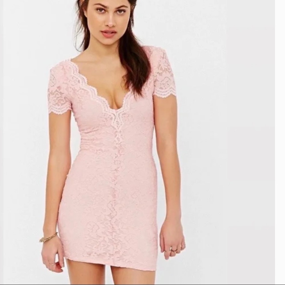 Urban kimchi blue bodycon pink floral dress v neck